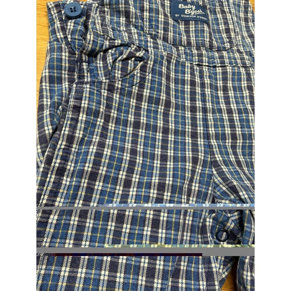 VTG Baby Bgosh Vestbak Plaid  3/6 Mo USA Blue OshKosh Overalls
